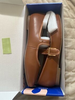 Mary Jane Tan Faux Leather Mary Jane Flats with Buckle